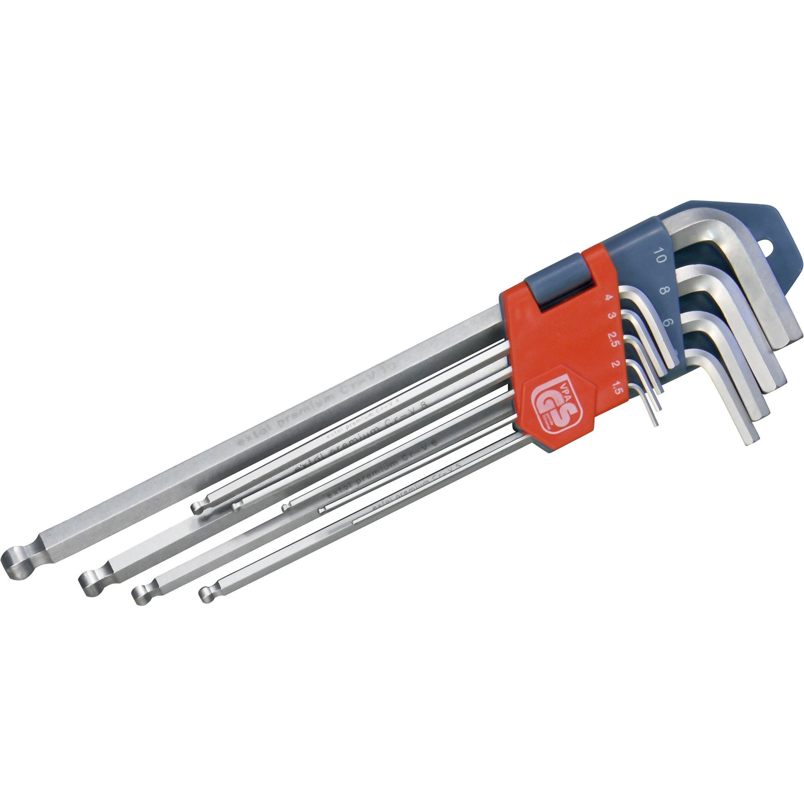 EXTOL PREMIUM L IMBUSZ-kulcsok meghosszabbított, 9 db-os készlet, Bondhus-golyóval, 1,5-10 mm (8819312)