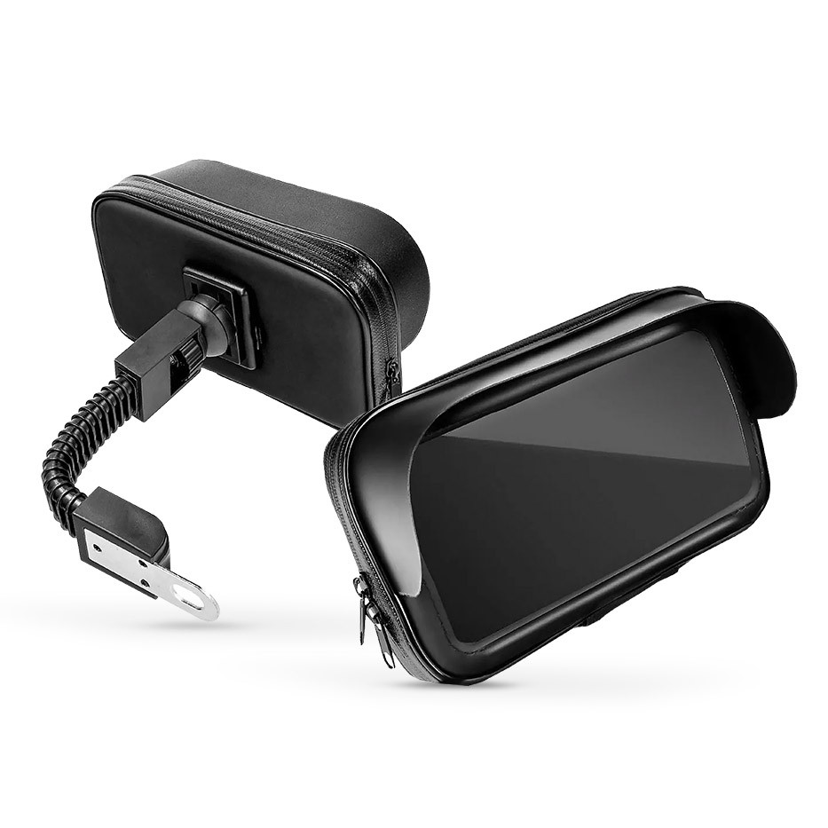 Univerzális kerékpárra / motorkerékpárra szerelhető, por- és cseppálló telefontartó 6,4-8'' méretű készülékekhez - fekete (HF200762)