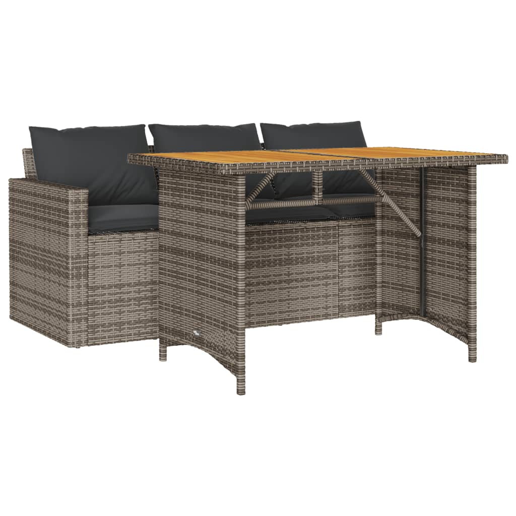 2 részes szürke polyrattan kerti étkezőgarnitúra párnákkal (366337)