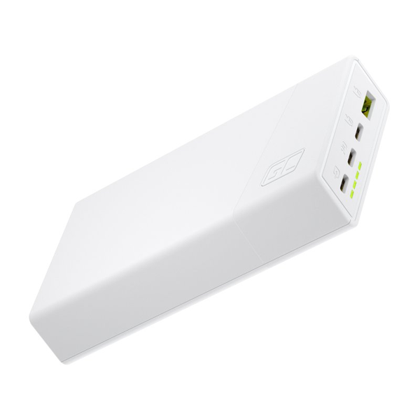 Външна батерия Green Cell, 20000mAh, 22.5W, 3xUSB-C, 1xUSB, захранване, индикатор за бързо зареждане на батерията, бял
