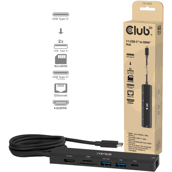 CLUB3D CSV-2555 dockingstation Ledningsført Sort