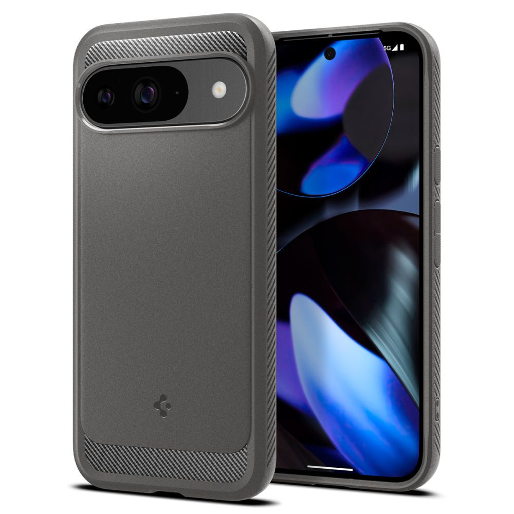 Google Pixel 9 / 9 Pro, Szilikon tok, Spigen Rugged Armor, karbon minta, szürke (RS160911)
