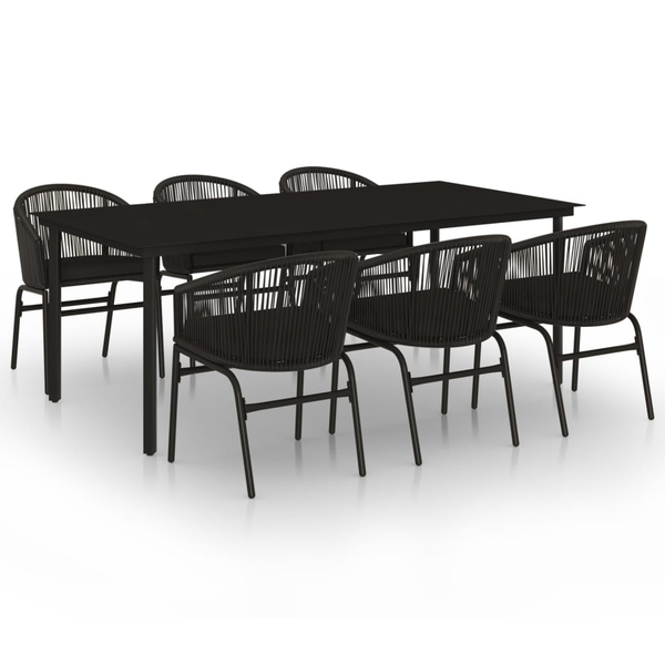 Set de servit masa pentru grădină, 7 piese, negru