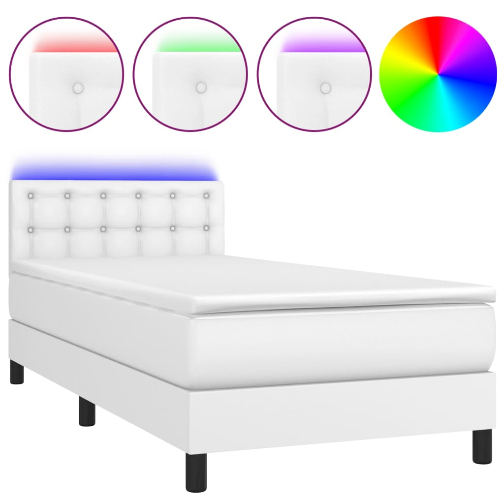 fehér műbőr rugós ágy matraccal és LED-del 80 x 200 cm (3134190)