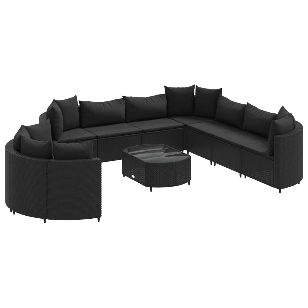 10 részes fekete polyrattan kerti ülőgarnitúra párnákkal (3308411)
