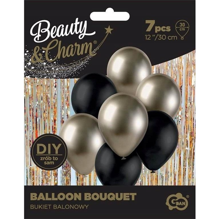 Godan Beauty&Charm Dekorációs lufiszett - Pezsgőszín/Fekete (7 db/csomag) (581629)