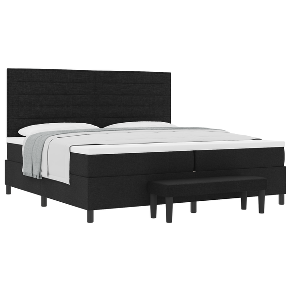 Cama De Base De Caja  Con Colchón Y Banco Negro 200x200 Cm Tela V0659 Unico / Negro
