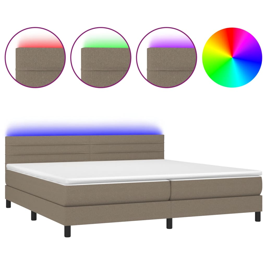 tópszínű szövet rugós és LED-es ágy matraccal 200 x 200 cm (3133265)