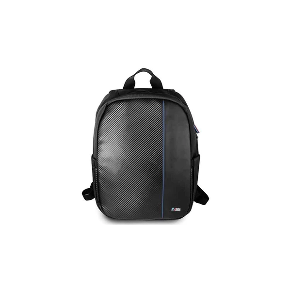 Rucsac pentru laptop, BMW, M Collection Carbon Navy Stripe, Negru, 16 inch, Fermoar, 4 Compartimente