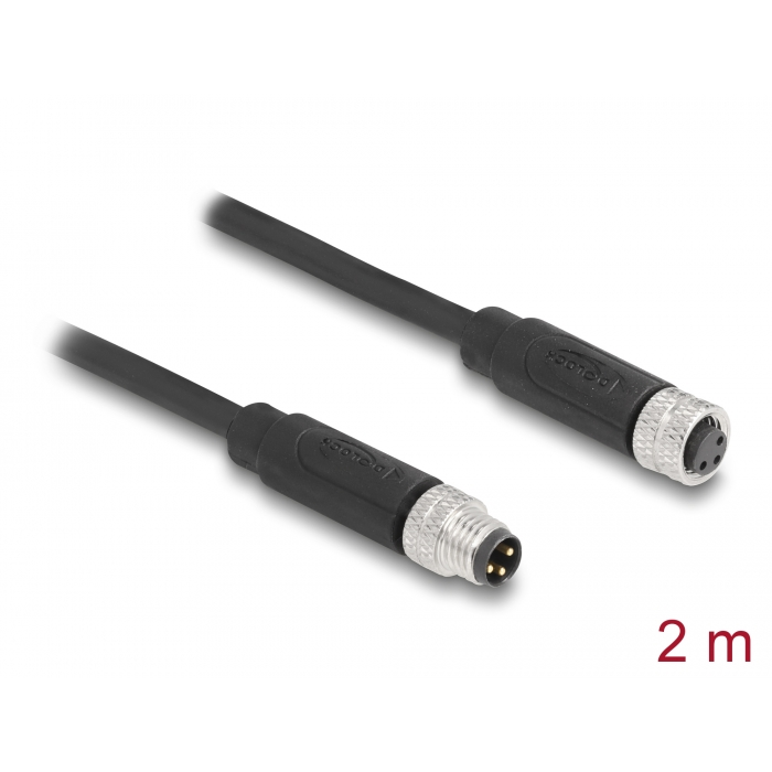 Delock M8 3 tűs kábel A-kódolású apa - anya PUR (TPU) 2 m hosszú (80139) (80139)