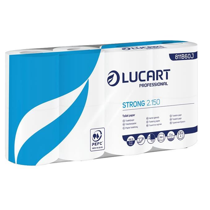 Lucart Strong 2.150, 2 rétegű, kistekercses, 8 tekercses toalettpapír fehér (811B60J) (811B60J)