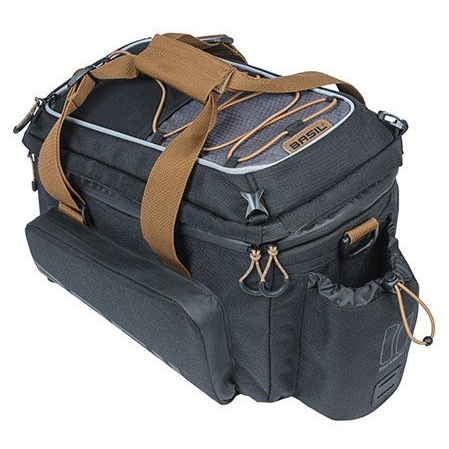 Basil Bolsa Miles Xl Pro Mik 9-36l Impermeable Poliester Negro/beige Con Reflectantes (31x23x22.5cm)