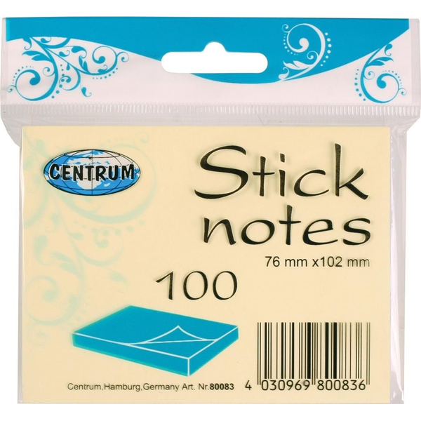 Centrum Öntapadós jegyzettömb  Stick Notes 76x102 mm, 100 lapos, pasztel sárga (80083)
