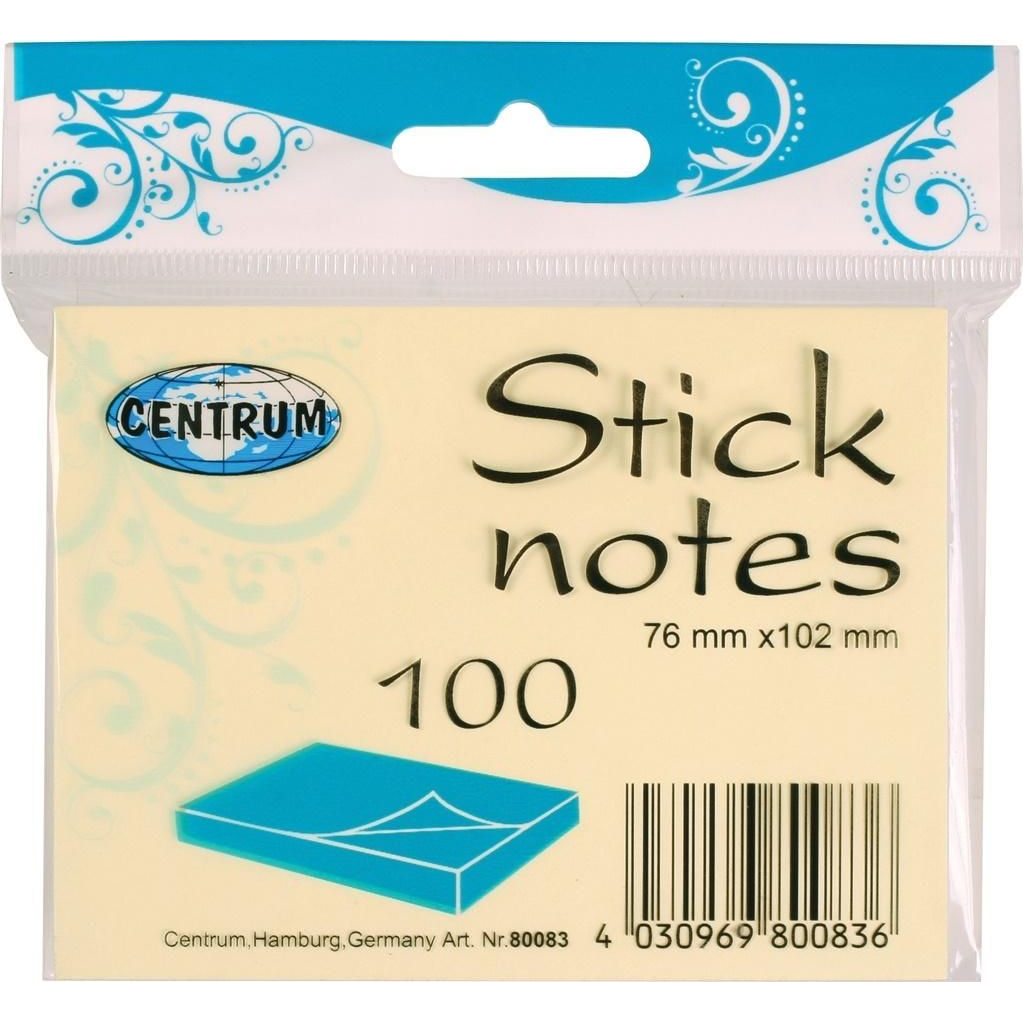 Centrum Öntapadós jegyzettömb Stick Notes 76x102 mm, 100 lapos, pasztel sárga (80083) (438035)