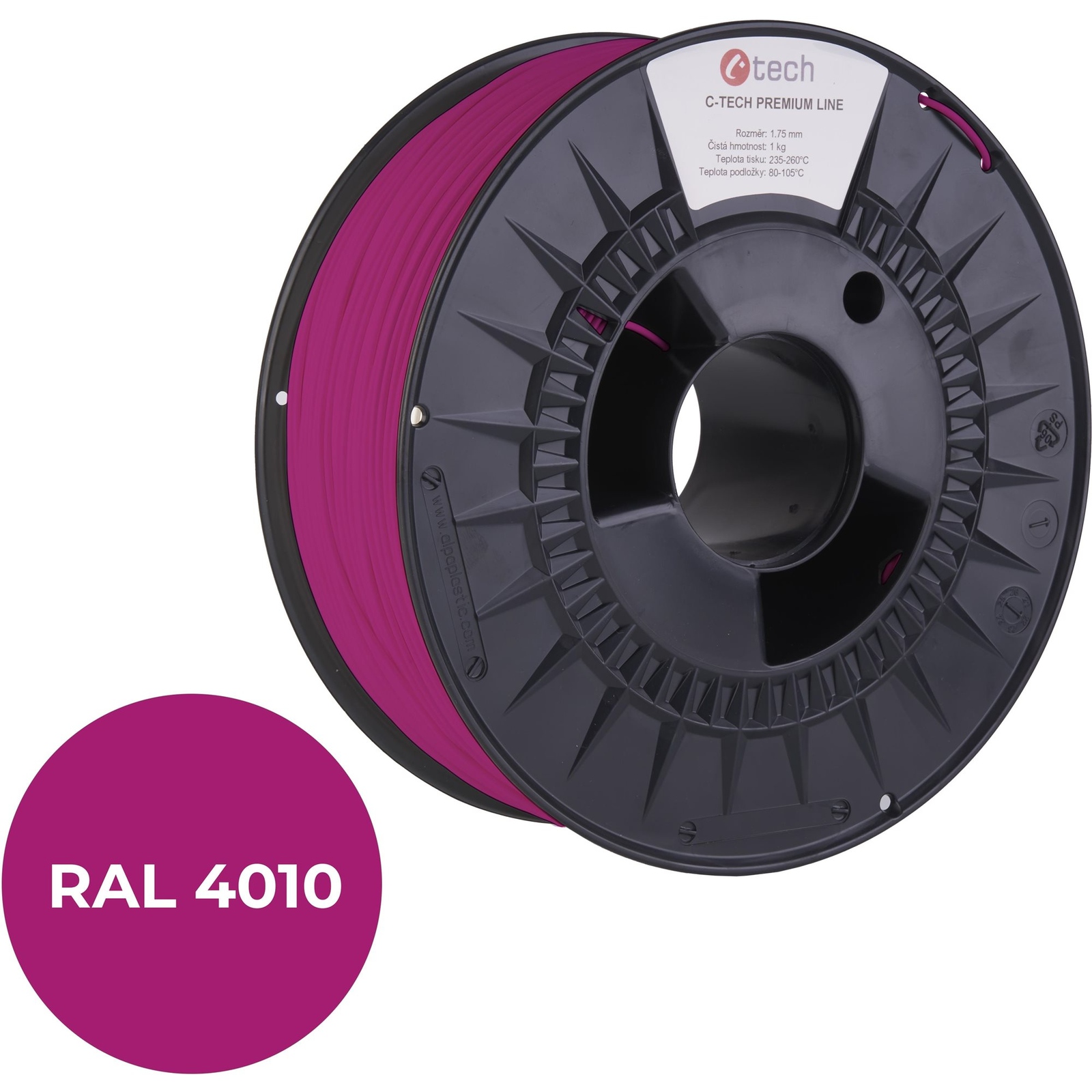 C-TECH PREMIUM LINE PLA 3D nyomtatószál, telemagenta RAL4010 (3DF-P-PLA1.75-4010)