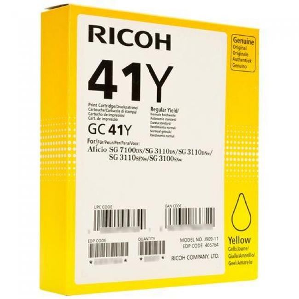 Ricoh 405764 inktcartridge 1 stuk(s) Origineel Normaal rendement Geel