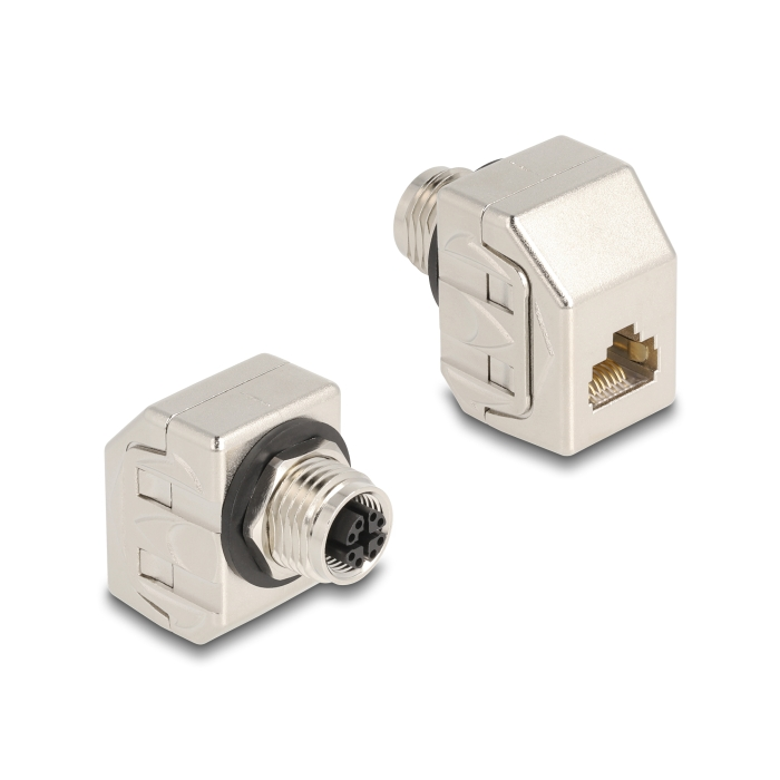 Delock M12 adapter X-kódú 8 tűs anya - RJ45 anya Cat.6A STP fém (60685) (60685)