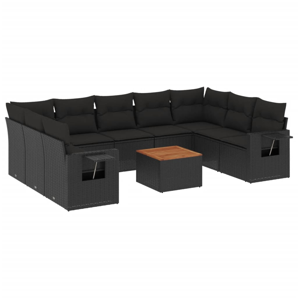 10 részes fekete polyrattan kerti ülőgarnitúra párnákkal (3224704)