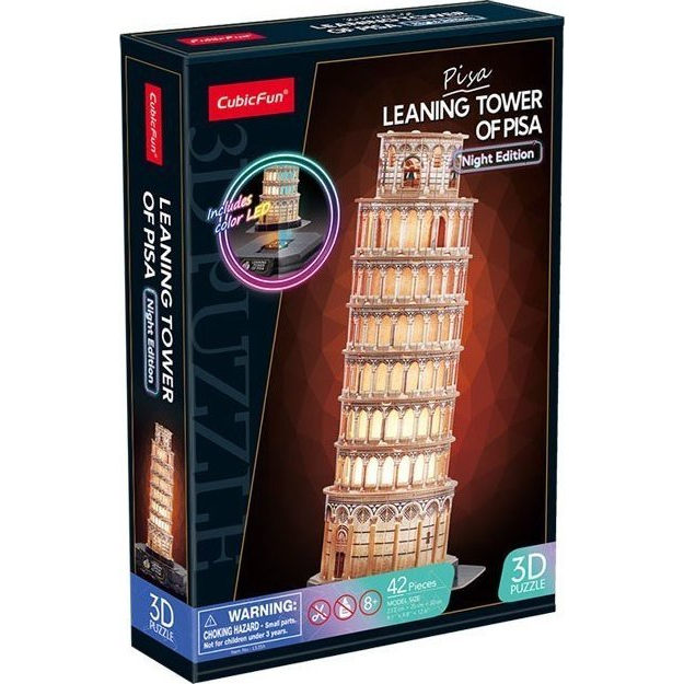 CUBICFUN 3D puzzle játék 42 darabos Pisai ferdetorony éjszakai változat LED világítással (GXP-882583)