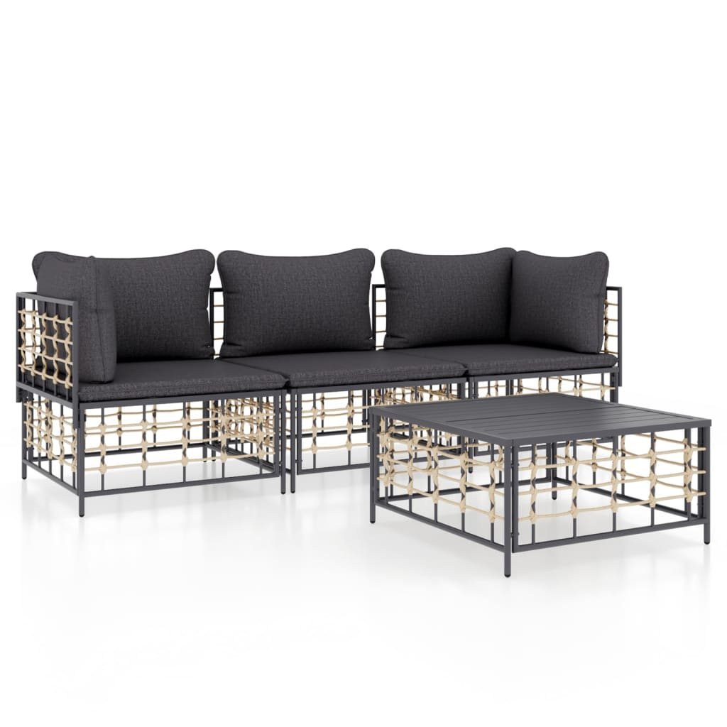 4-részes antracitszürke polyrattan kerti ülőgarnitúra párnákkal (3186697)