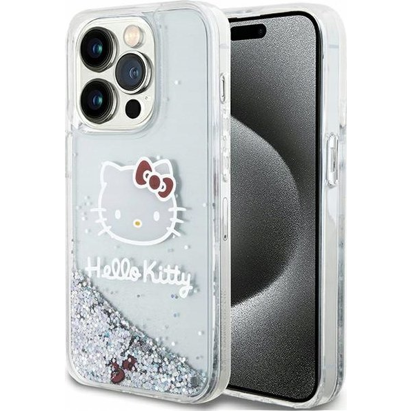 Hello Kitty Liquid Glitter Electroplating Head Logo Apple iPhone 13 Pro hátlap tok, átlátszó