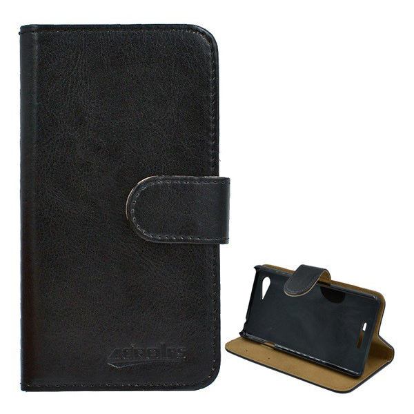 Tok álló, bőr hatású (FLIP, oldalra nyíló, asztali tartó funkció, prémium) FEKETE [Sony Xperia E3 (D2203)] (5996457490424)
