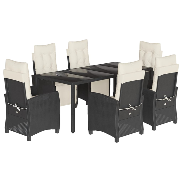 Set mobilier de grădină cu perne, 7 piese, negru, poliratan