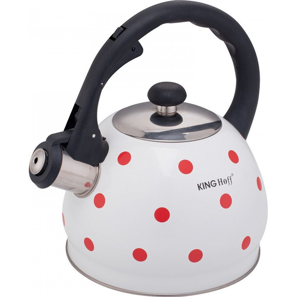 KingHoff KH-1736 Емайлиран чайник със свирка 2.0L Бял-червен