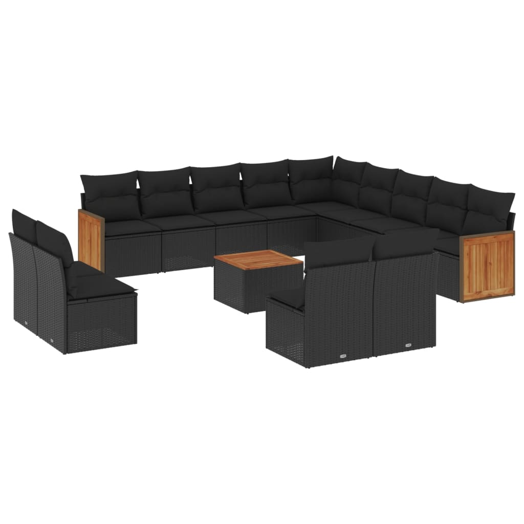 14 részes fekete polyrattan kerti ülőgarnitúra párnákkal (3228169)
