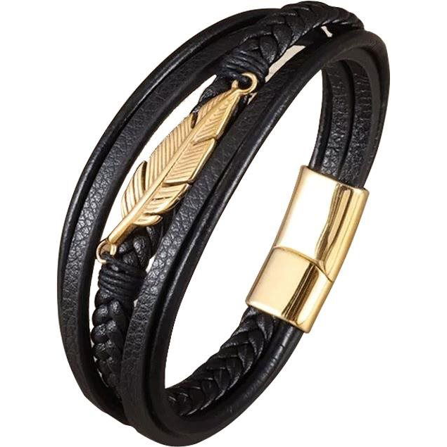 Predator Q1 bőr karkötő - arany toll 22cm A7004-7-2 (8596544005325)