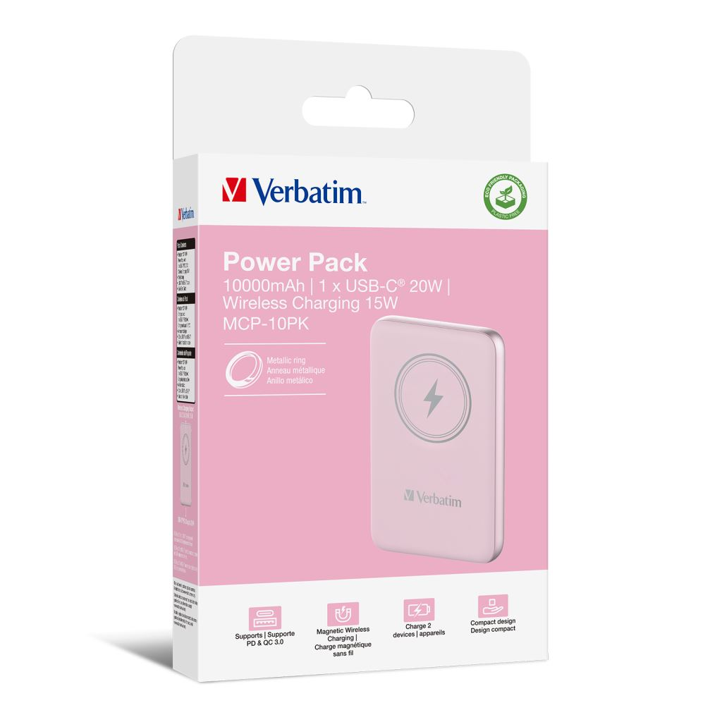 Verbatim Charge 'n' Go mágneses, vezeték nélküli 10000mAh Power Bank pink (32248) (verbatim32248)