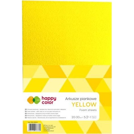  Happy Color Arkusze piankowe A4, 5 ark, żółty, Happy Color Happy Color