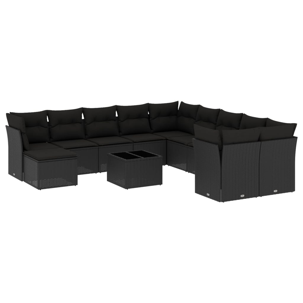 12 részes fekete polyrattan kerti ülőgarnitúra párnákkal (3218615)