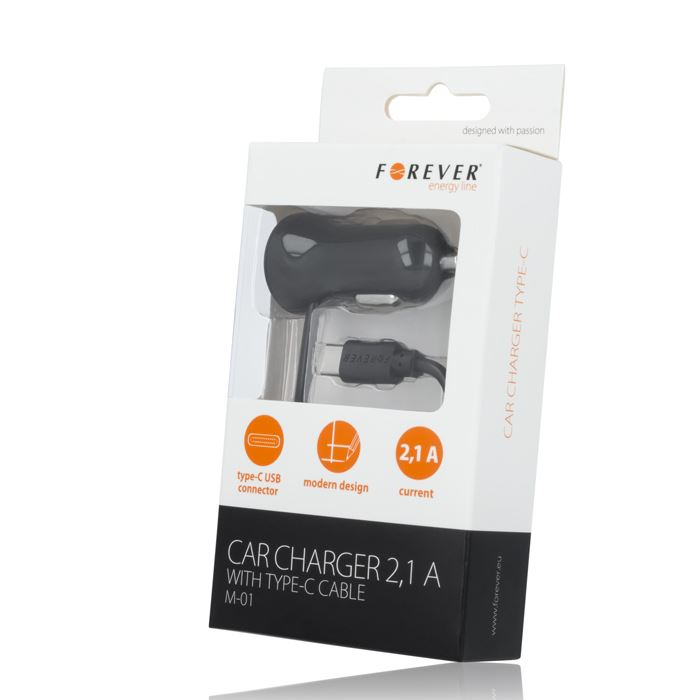 Forever M-01 Type-C autós töltő 2,1A fekete (FE548535) - Bontott termék!