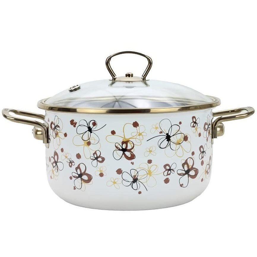 BELIS PREMIUM 18 cm / 2,2 l, zománcozott lábas + üveg fedő, krémszínű (8590191170481)