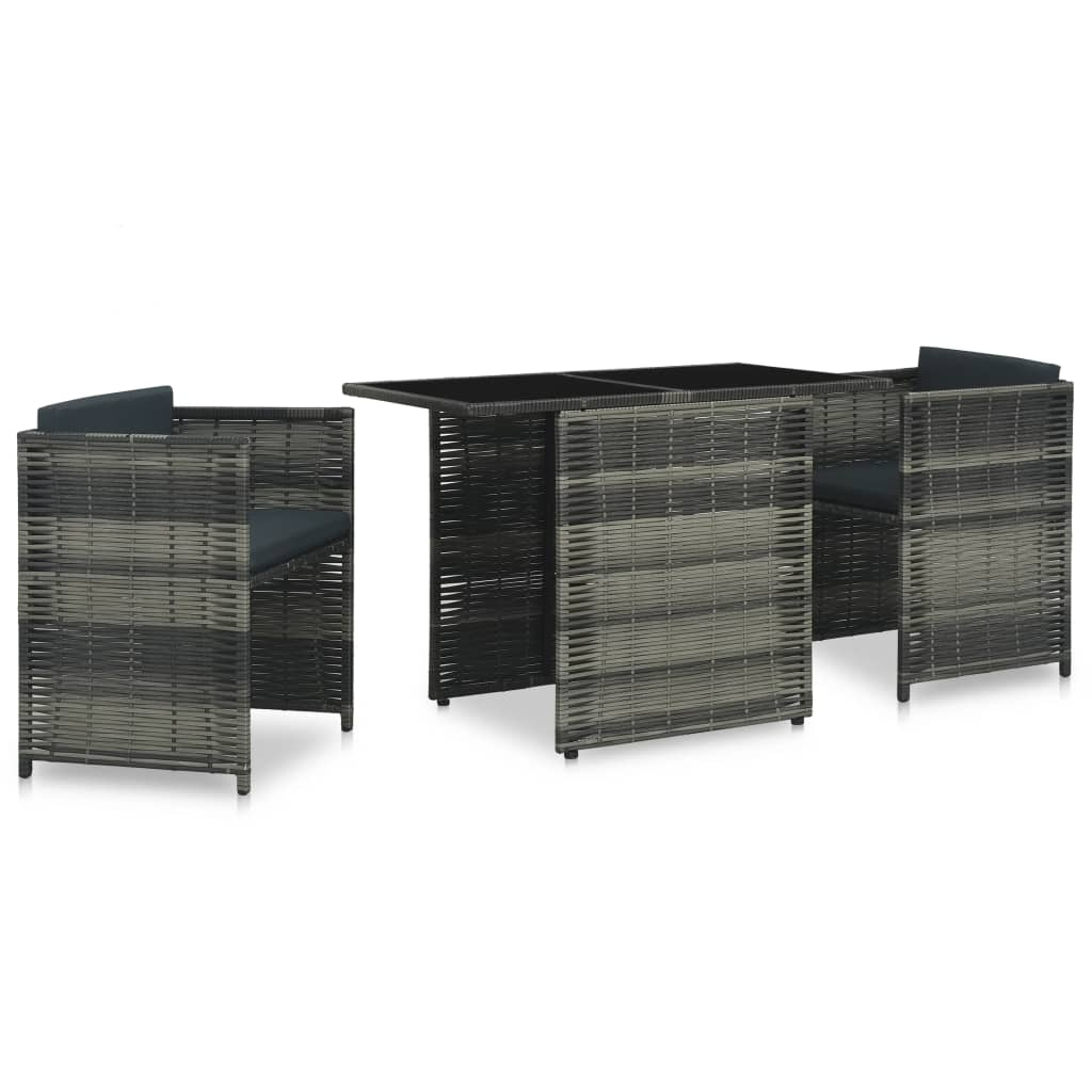 3-részes szürke polyrattan bisztrószett párnákkal (47745)