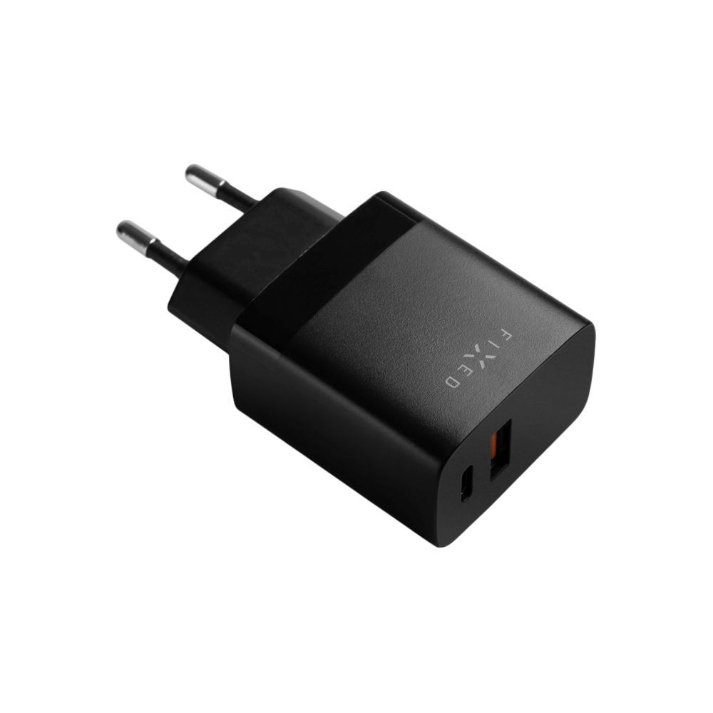 Fixed Travel 1x USB Type-C / 1x USB Type-A Hálózati töltő - Fekete (20W) (FIXC20N-CU-BK)