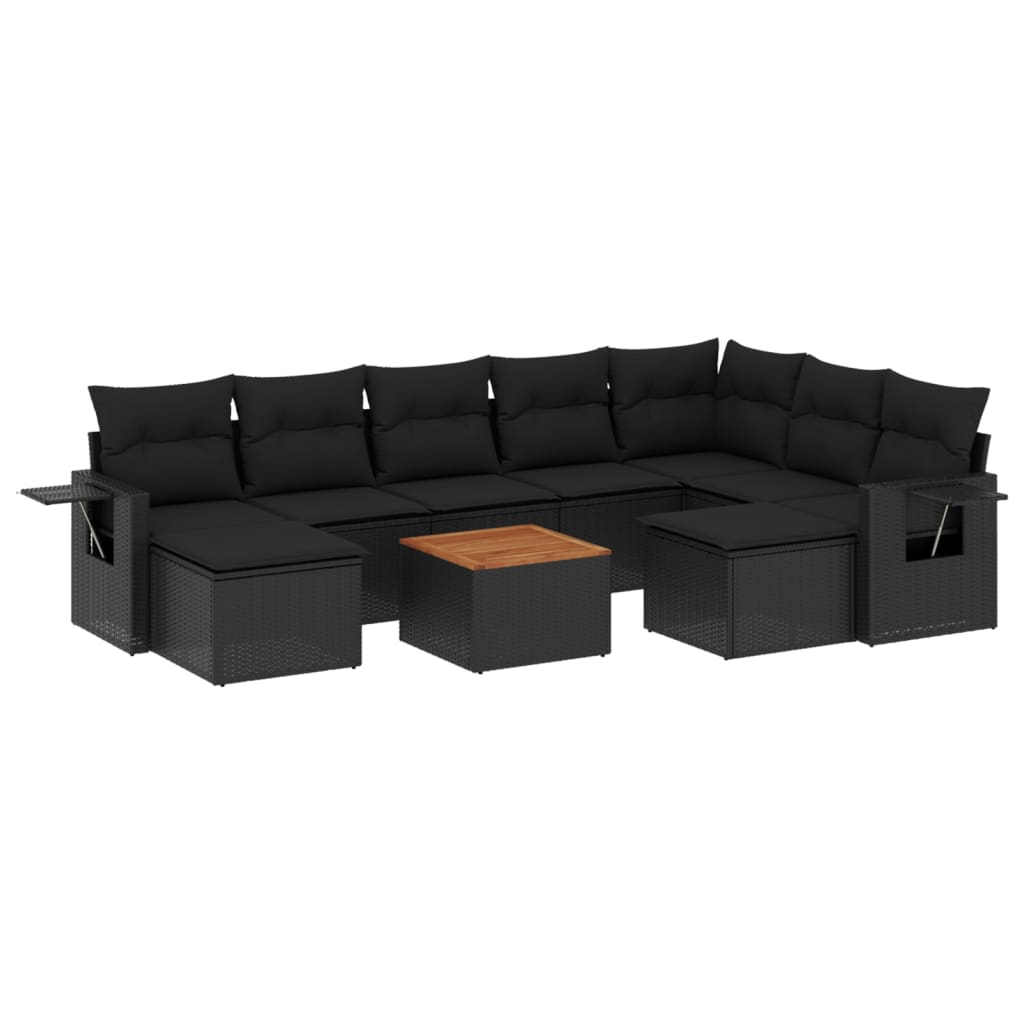 10 részes fekete polyrattan kerti ülőgarnitúra párnákkal (3224844)