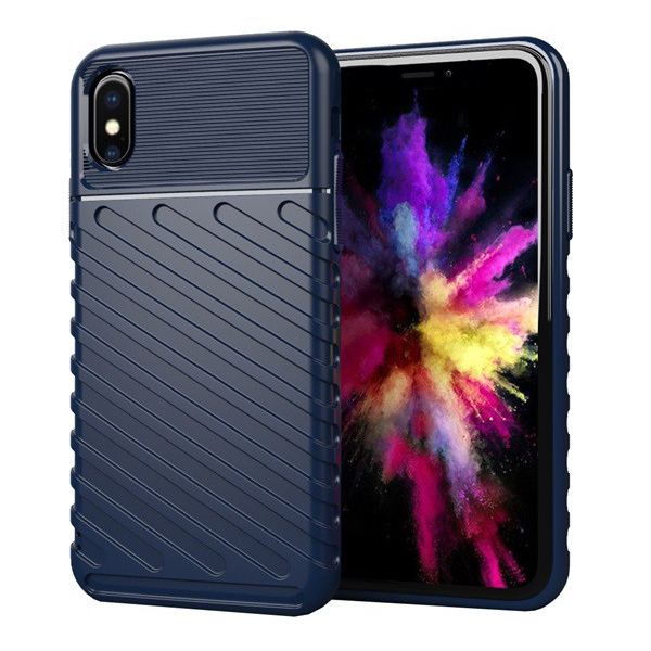 Szilikon telefonvédő (közepesen ütésálló, csíkos, dombor minta) SÖTÉTKÉK [Apple iPhone XS 5.8] (5996591027807)