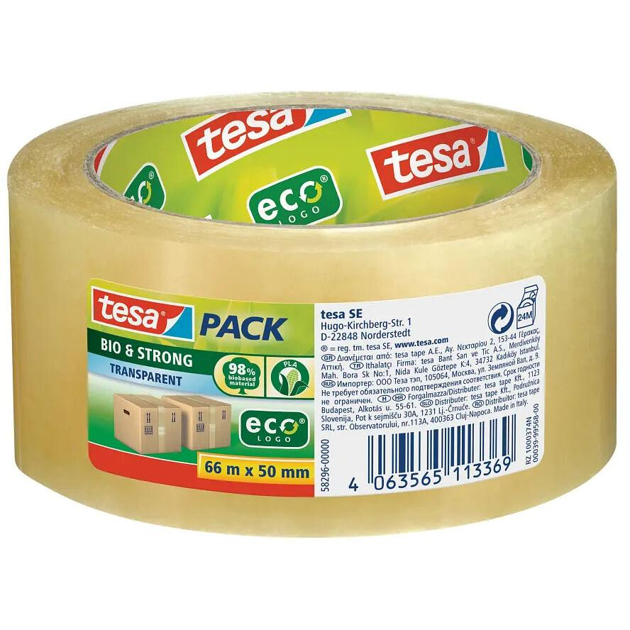 Tesa BIO & STRONG (58296) Csomagolószalag Átlátszó (H x Sz) 66 m x 50 mm 1 db (58296)