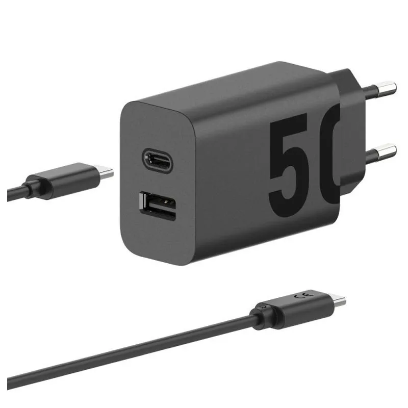 Motorola TurboPower 50 Duo 1x USB Type-C / 1x USB-A Hálózati Töltő - Fekete (50W) (SJMC502)