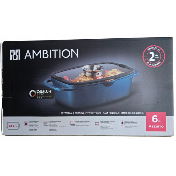 Ambition Azzuro Sütőtál fedővel 32x21 cm 6 l Indukciós