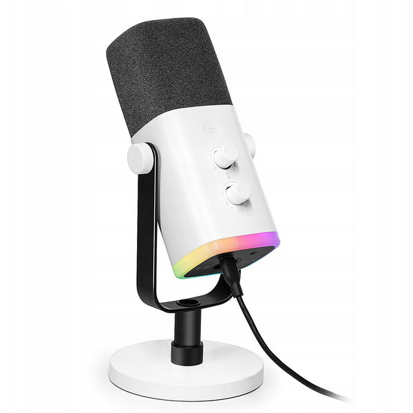 Microfon dinamic de studio Fifine AM8W AMPLIGAME USB/XLR RGB alb PnP