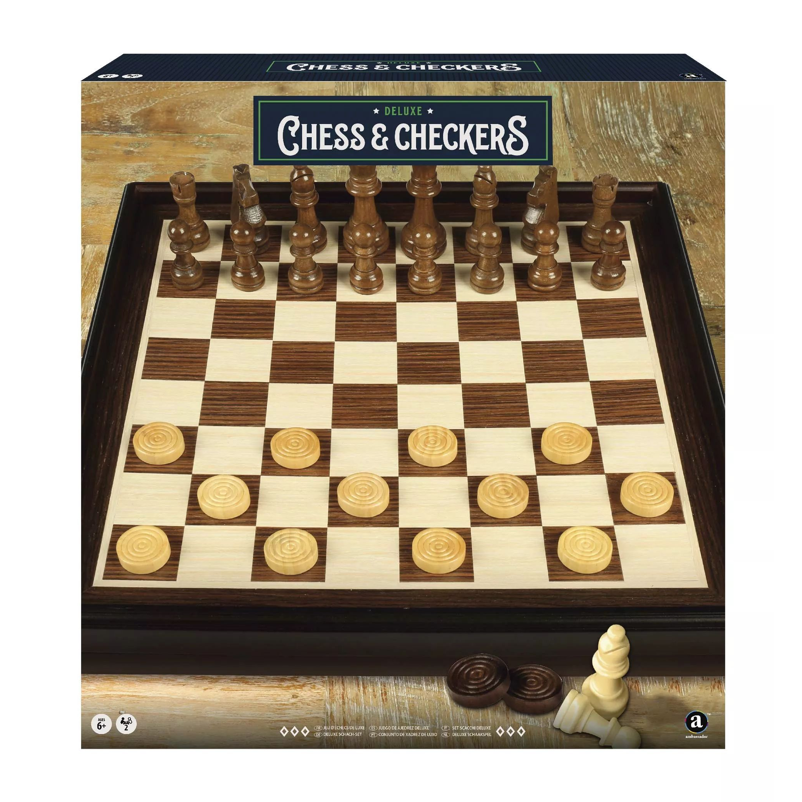 Deluxe fa sakk és dáma készlet logikai társasjáték (GF2203)