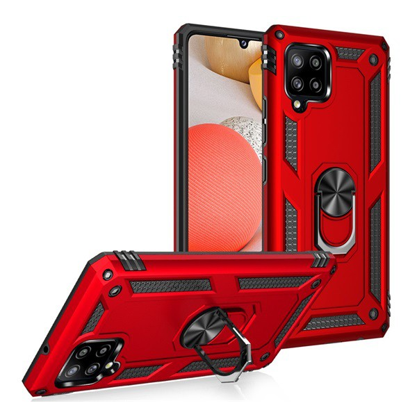 Defender műanyag telefonvédő (közepesen ütésálló, szilikon belső, telefontartó gyűrű, beépített fémlemez) PIROS [Samsung Galaxy A42 5G (SM-A425F)] (5996591023229)