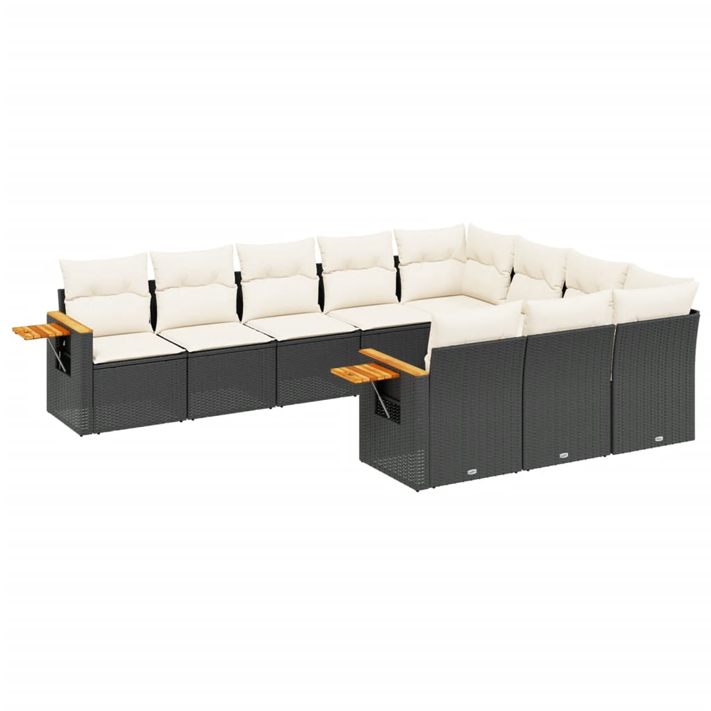 10 részes fekete polyrattan kerti ülőgarnitúra párnákkal (3259578)