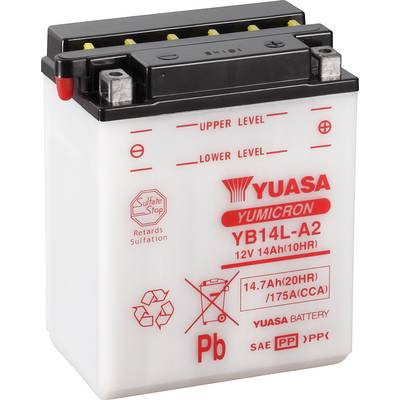 Motorkerékpár elem Yuasa YB14L-A2 12 V 14 Ah A következő modellekhez Motorkerékpárok, Motoros rollerek, Quadok, Jetski, Hómobil, Fűnyíró traktor (YB14LA2DC)