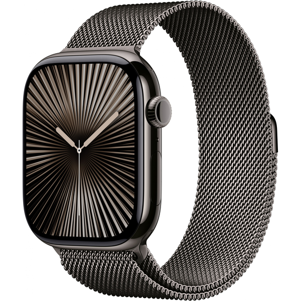 Apple Watch Series 10 GPS + Cellular 46 mm, титанов каишка Milanese Loop в цвят Slate