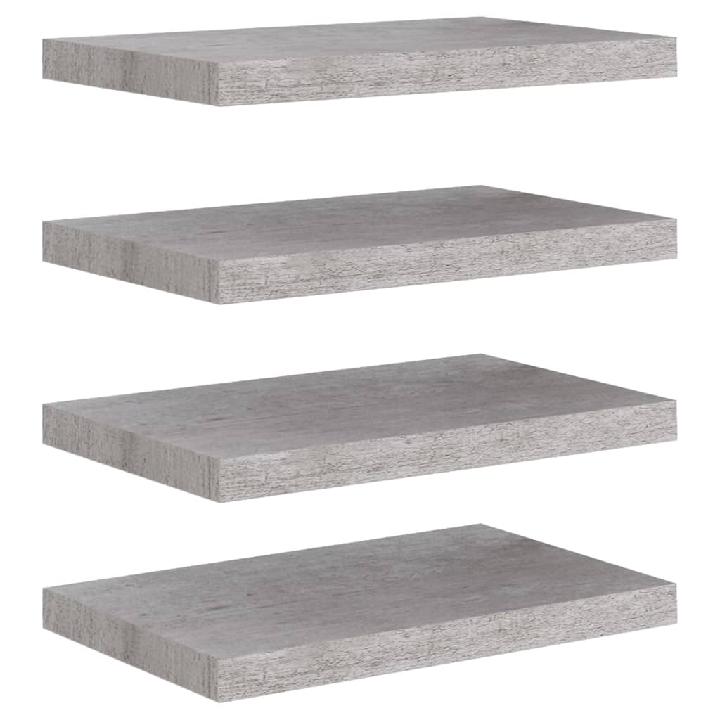 4 db betonszürke MDF lebegő fali polc 50 x 23 x 3,8 cm (326596)