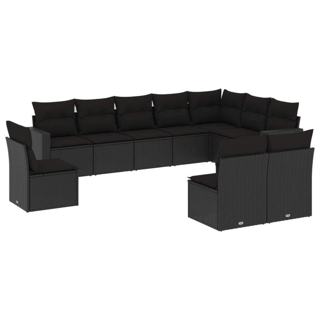 10 részes fekete polyrattan kerti ülőgarnitúra párnákkal (3251442)